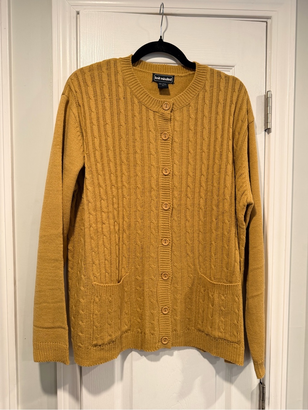 NWOT Knit Minded Size 3X Mustard Cable Knit Button Front Cardigan Sweater Pocket